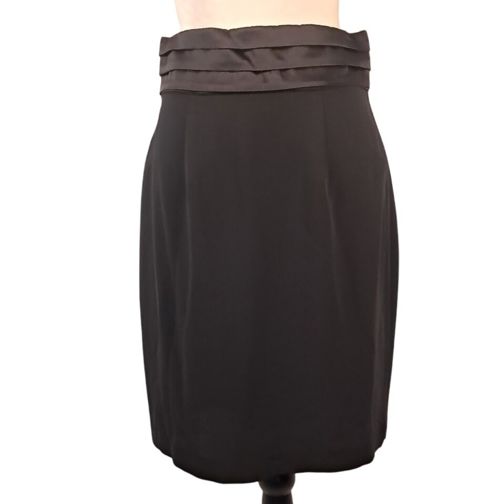 RORY BECA 8‎ 100% Silk Crepe de Chine Pencil Skirt Pleated Satin Waistband Black